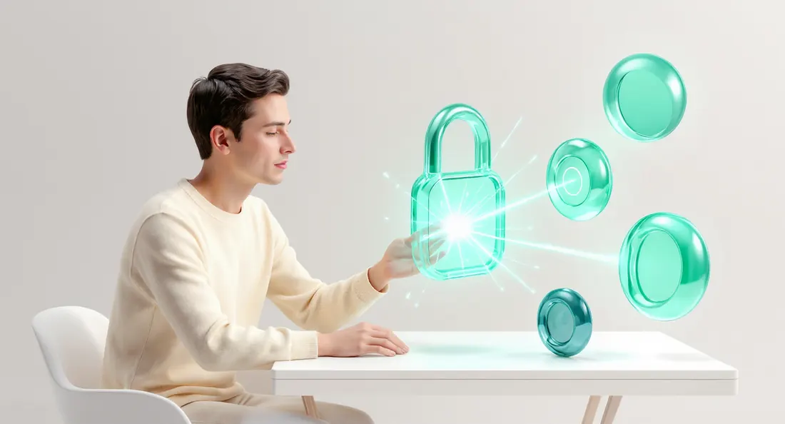 A person touching a glowing glass padlock